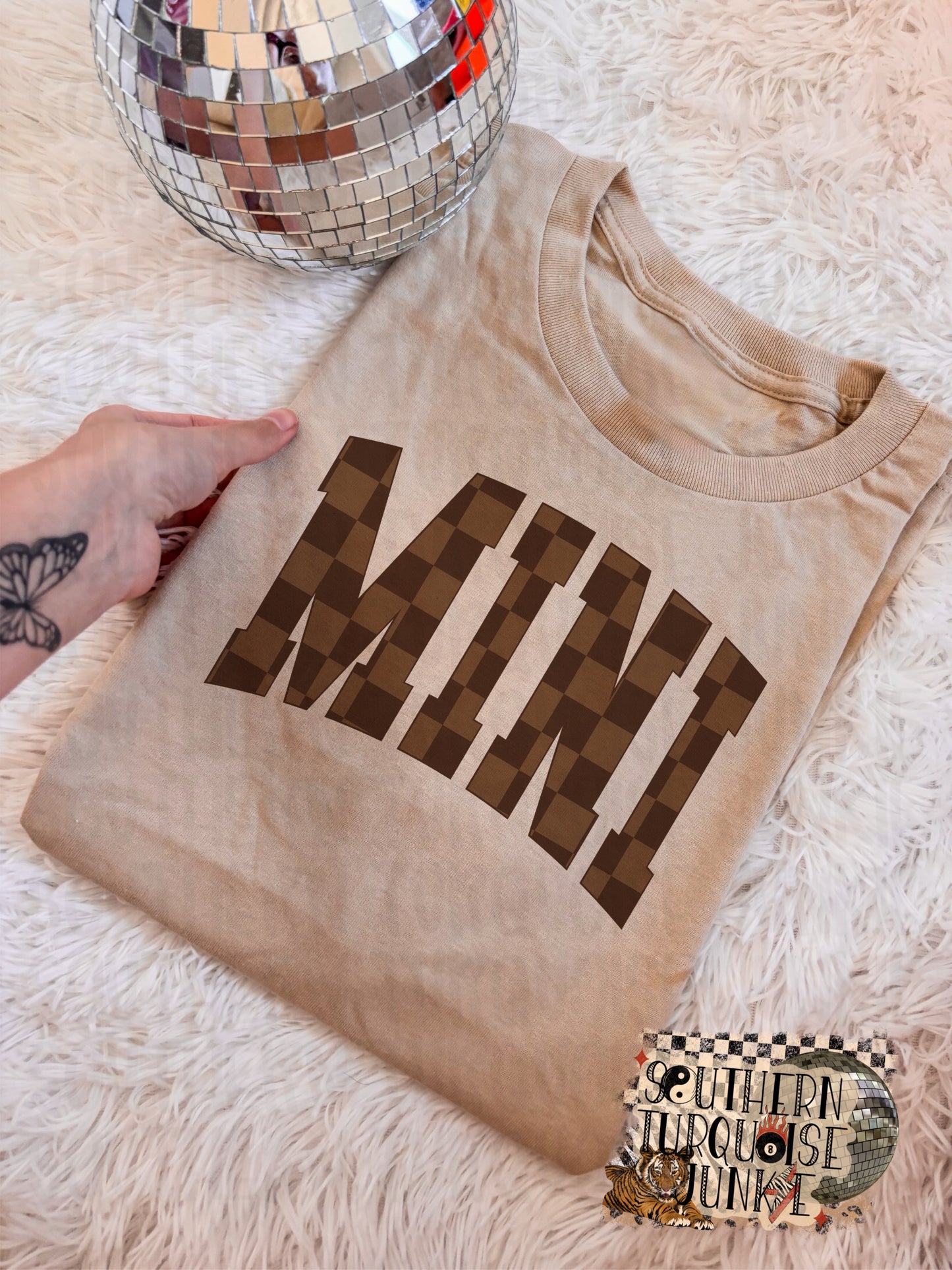 SAD BEIGE CHECKERED MINI TEE