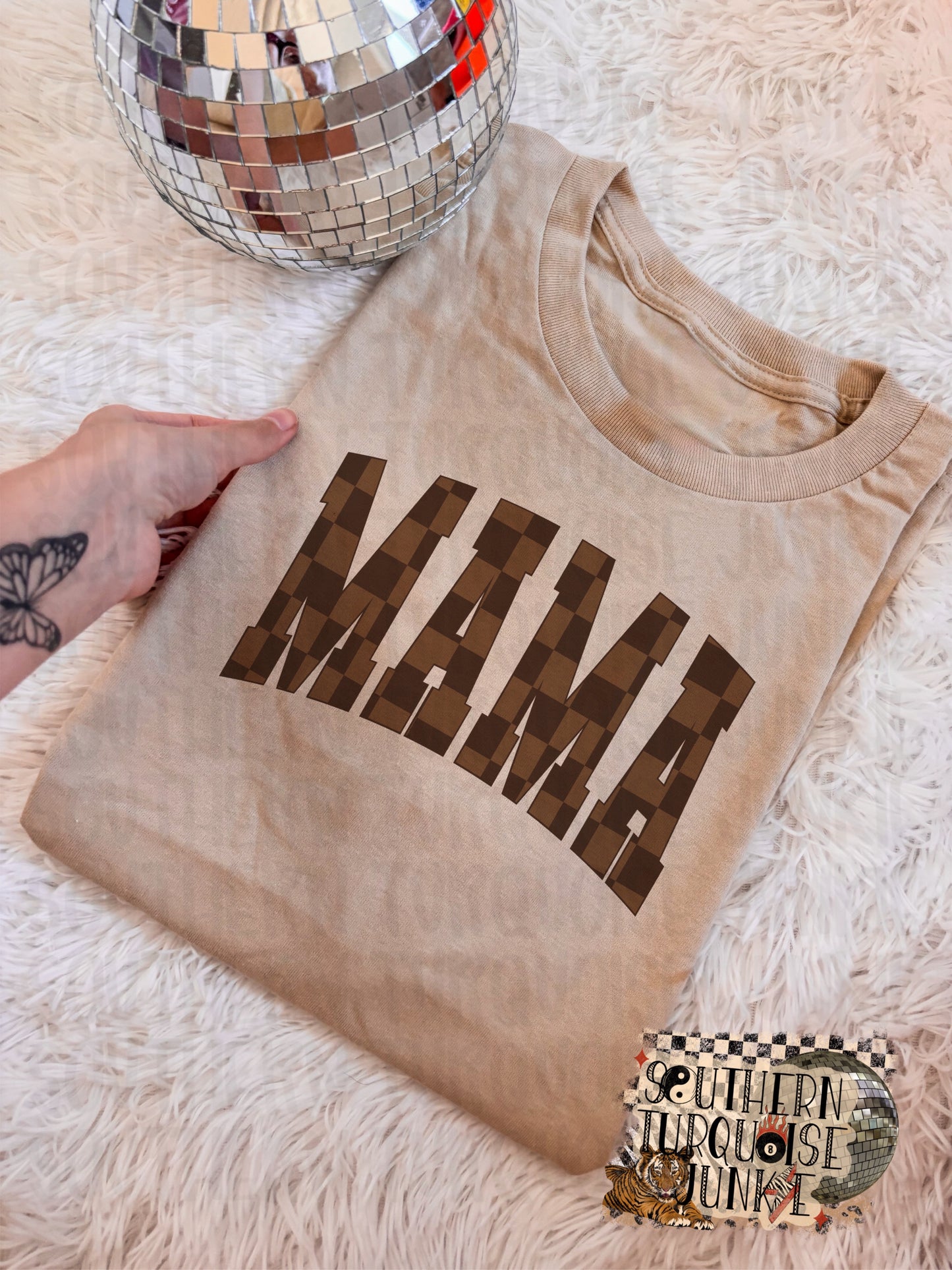 SAD BEIGE CHECKERED MAMA TEE