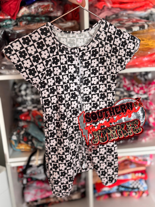 BLACK & CREAM FLORAL CHECKERED BAMBOO 3/6