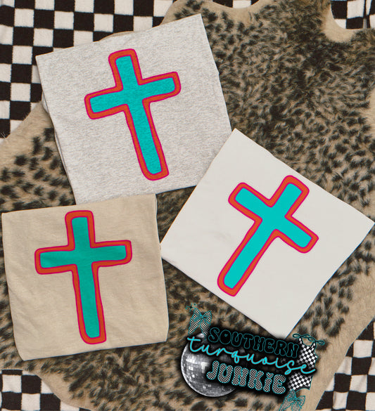 TURQUOISE CROSS TEE
