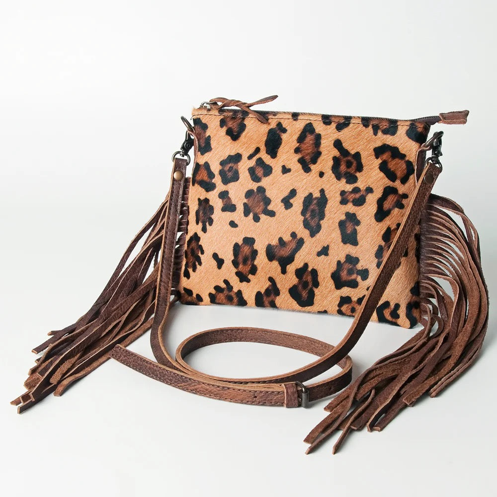 CHEETAH COWHIDE FRINGE PURSE