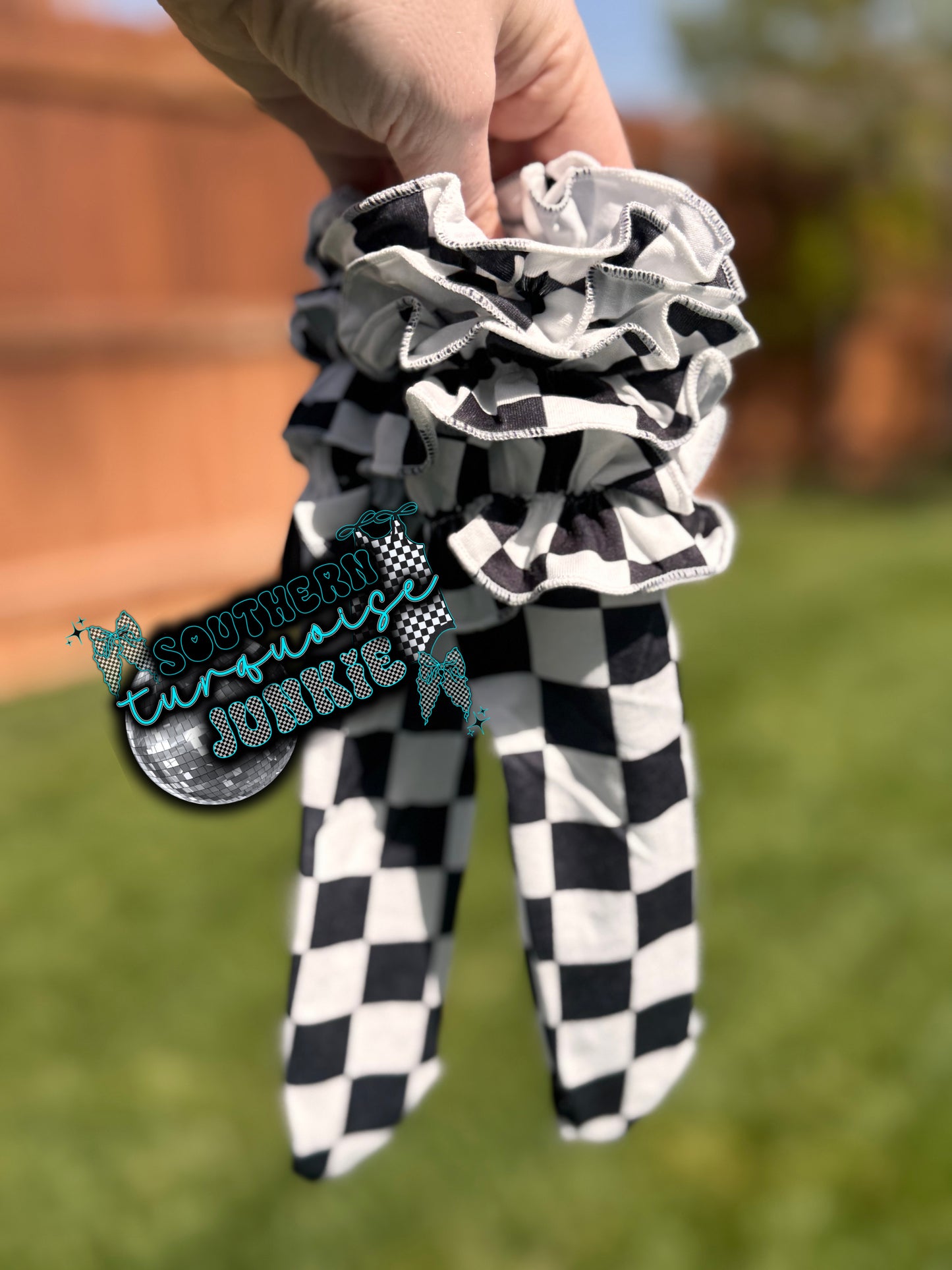 Black & white checkered ruffled socks