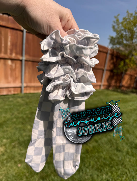 Grey & cream checkered ruffled socks