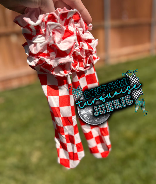 RED & WHITE CHECKERED RUFFLED SOCKS