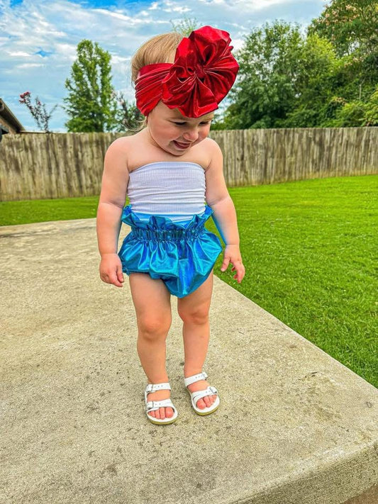 BLUE PLEATHER BLOOMIES